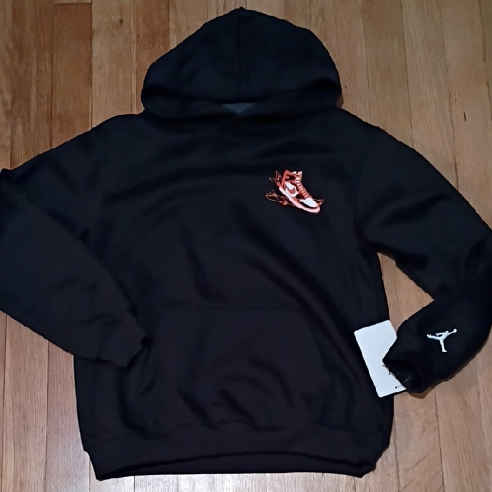 Youth Nike Air Jordan Black Hoodie Sweatshirt Orange Graphic Size Medium Nwt Boy
